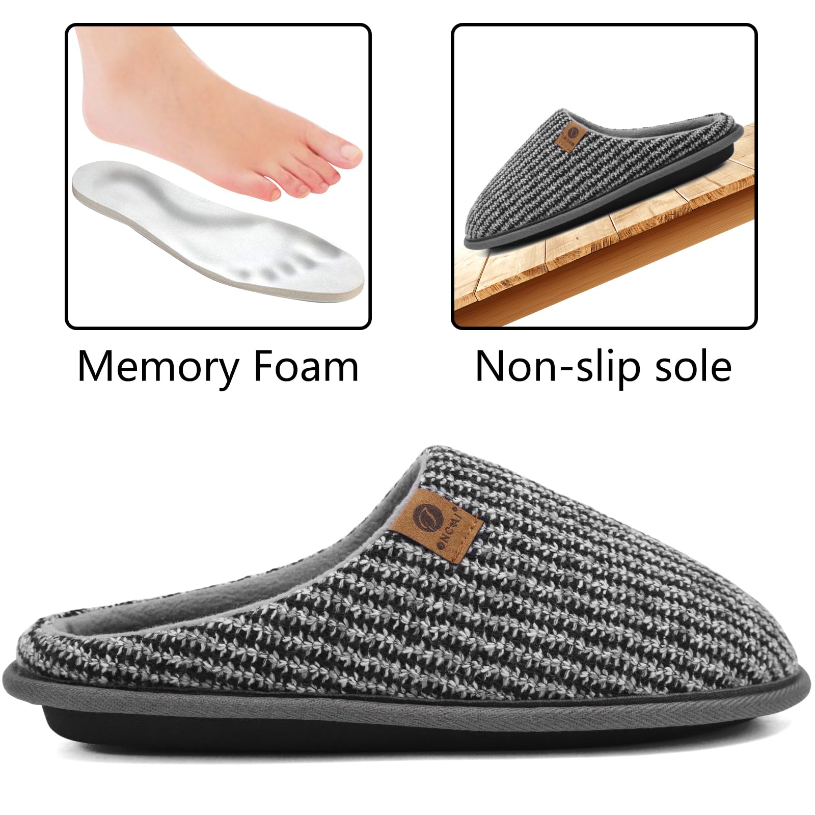 ONCAI Pantofole da Uomo Invernali, Comoda Memory Foam Calde Scarpe da Casa in Lana Con Suola Antiscivolo Taglia 40-49 EU