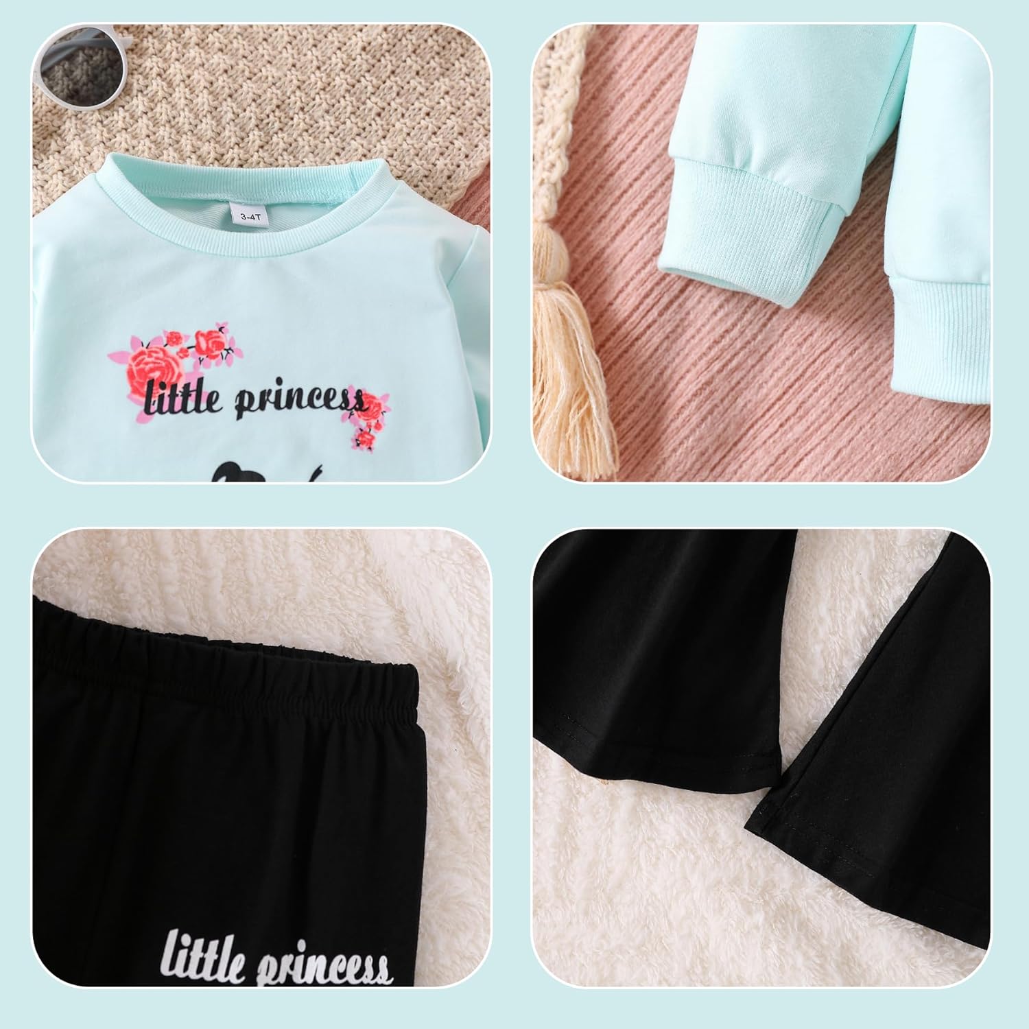 3-9 T Kids Toddler Girl Clothes Letter Print Sweatshirt Flared Pants 2Pc Outfits Set - Image 5