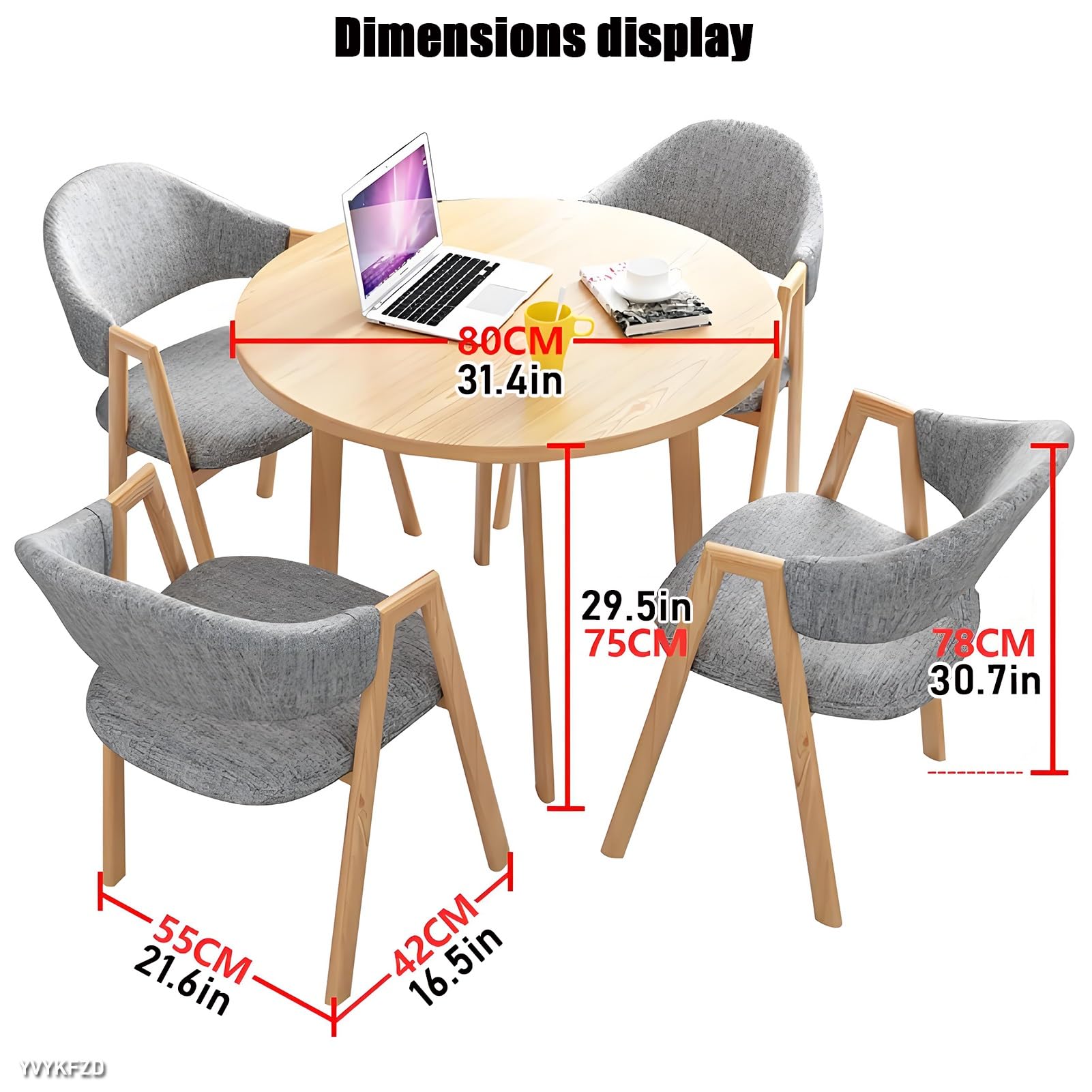Modern Runde Konferenztisch-Set mit 4 Stühlen stilvoller Esstisch für Büro Empfangsraum & Esszimmer Metallbeine Khaki – Ideale per riunioni & kleine Küchen