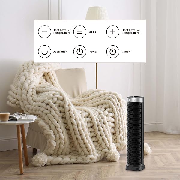Space Heater for Indoor Use with Remote - 70° Oscillating Tower Electric Heater, 24 Inchs, 12H Timer, 1500W Quiet PTC Ceramic Heating with Thermostat, Fast Safety Heat for Office, Home, Bedroom - 4