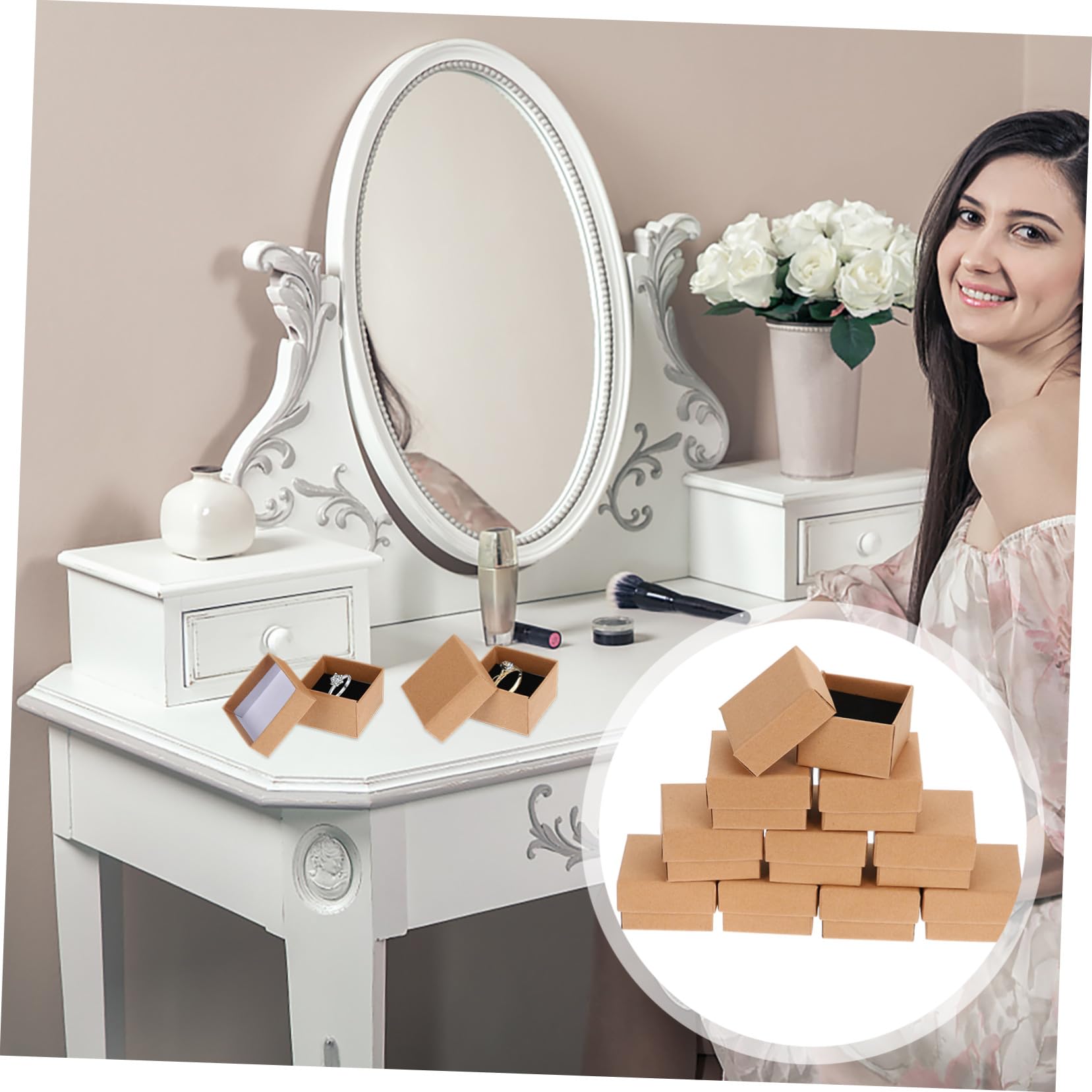 HEMOTON 50 pièces Lot Boîtes à Bijoux Carton Kraft avec Mousse Coffrets Carrés pour Colliers Bagues Boucles Oreilles et Bracelets Boîtes de Rangement et Emballage Chic pour Bijoux