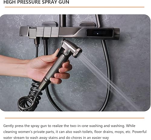 Miniatura 7 de Sistema de ducha expuesto con llave de piano, pantalla digital caliente y fría, juego de grifo de ducha de baño de cuatro funciones con cabezal de