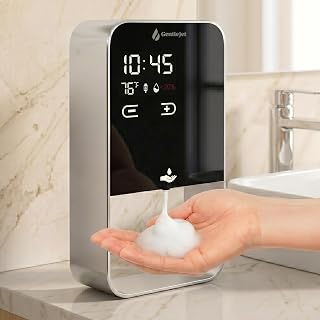 GentleJet EliteJet Automatic Foaming Soap Dispenser Touchless Sensor, LED Display, 5 Foam Levels, Wall Mount or Countertop, Rechargable USB-C or Battery Powered, Aluminum Alloy, 480 ml Refillable