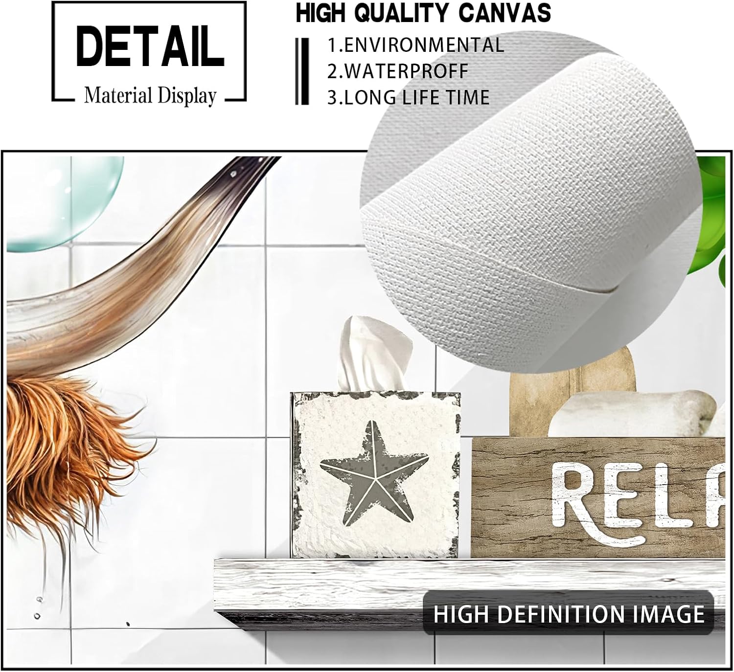 Highland Cow Bathroom Decor Cattle In Shower In Bathtub Picture Canvas Wall Art Farm Cow Quotes Sign Print Painting Pictures For Wall Farmhouse Modern Framed Artwork For Toilet Bathroom Home Decor