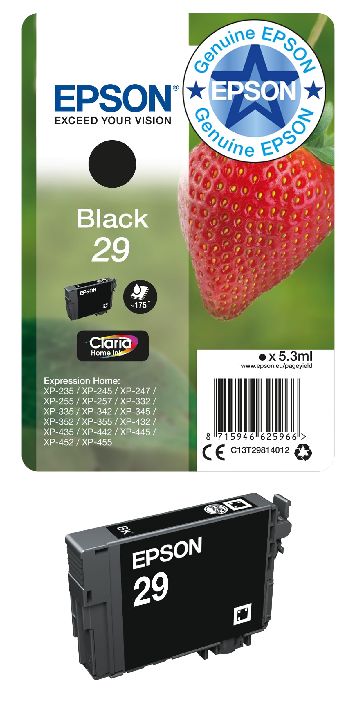 EpsonT298140 29 Black Strawberry Genuine, Claria Home Ink