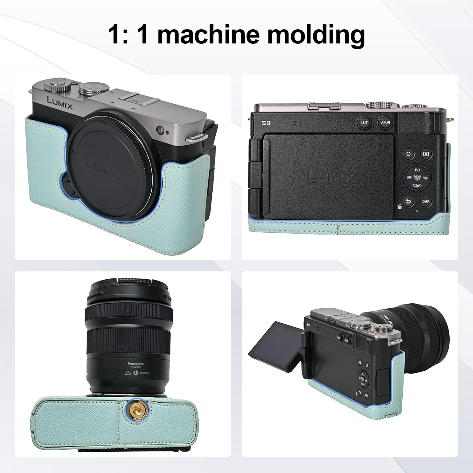 VOVMOEYA Protective Camera Case for Panasonic LUMIX S9,LUMIX DC-S9 Half Case with Soft Microfiber Inner LUMIX S9 Mirrorless Camera Cover Function Well 1/4"-20 Thread Hole Retro PU Texture-Light Blue - Image 3