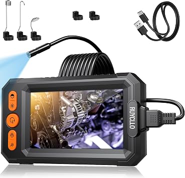 Endoscope Camera with Light 4.3 Inch IPS Screen - 1080P HD Inspection Camera with 8 mm Camera & 8 LEDs IP67 Waterproof Endoscope with 5 m Semi-Rigid Cable for Car Piping Household Industry