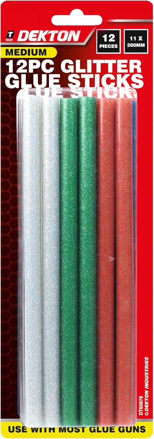 Dekton 11mm x 200mm Glitter Glue Sticks - 12 Pack | Ideal for Arts, Crafts & DIY | Sparkling Glitter Finish | Compatible with Standard Glue Guns | Strong Adhesion for Paper, Fabric, Wood & More