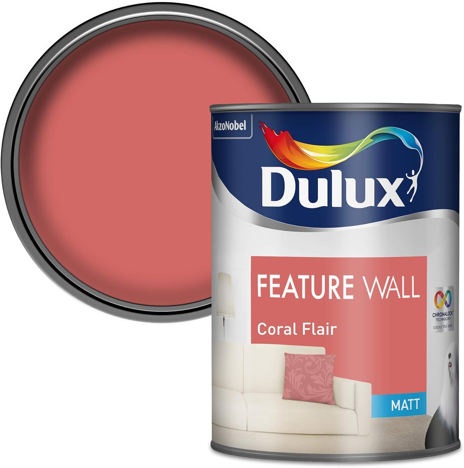 Dulux Feature Wall Matt Emulsion Paint For Walls And Ceilings Coral Flair 1.2 5 Litres