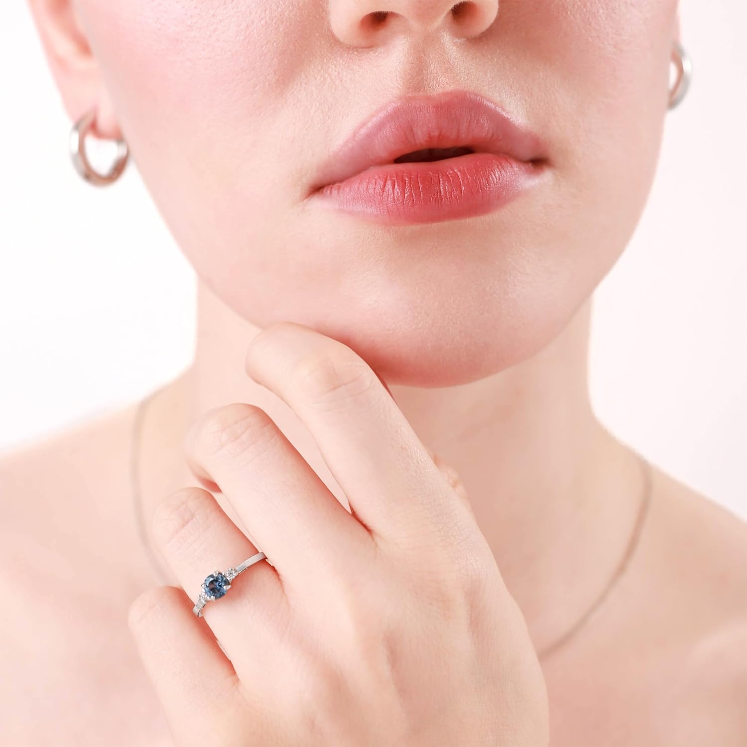 Silvershake Petite Design Round Shape Gemstone Birthstone White Gold Plated or Yellow Gold Plated 925 Sterling Silver Solitaire Promise or Engagement Ring Jewelry for Women - Image 3