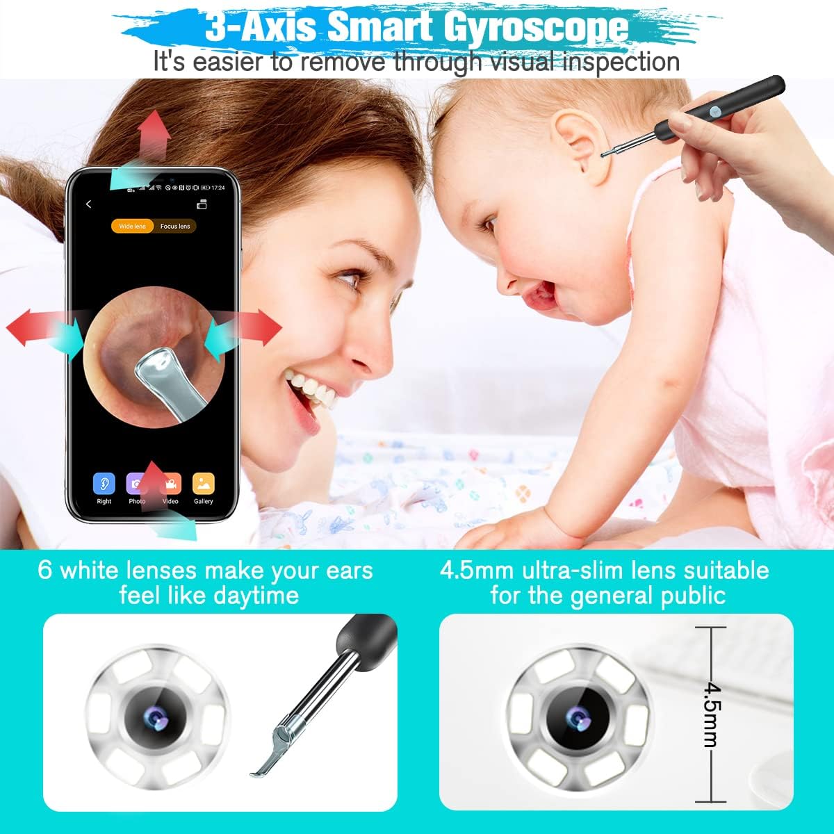 Earwax Removal Tool, Wireless Ear Cleaning Endoscope with IP67 Waterproof Len, 1080P FHD Ear Camera Ear Wax Remover for Adults and Pets,Compatible with Android and iOS Smartphones and Tablet