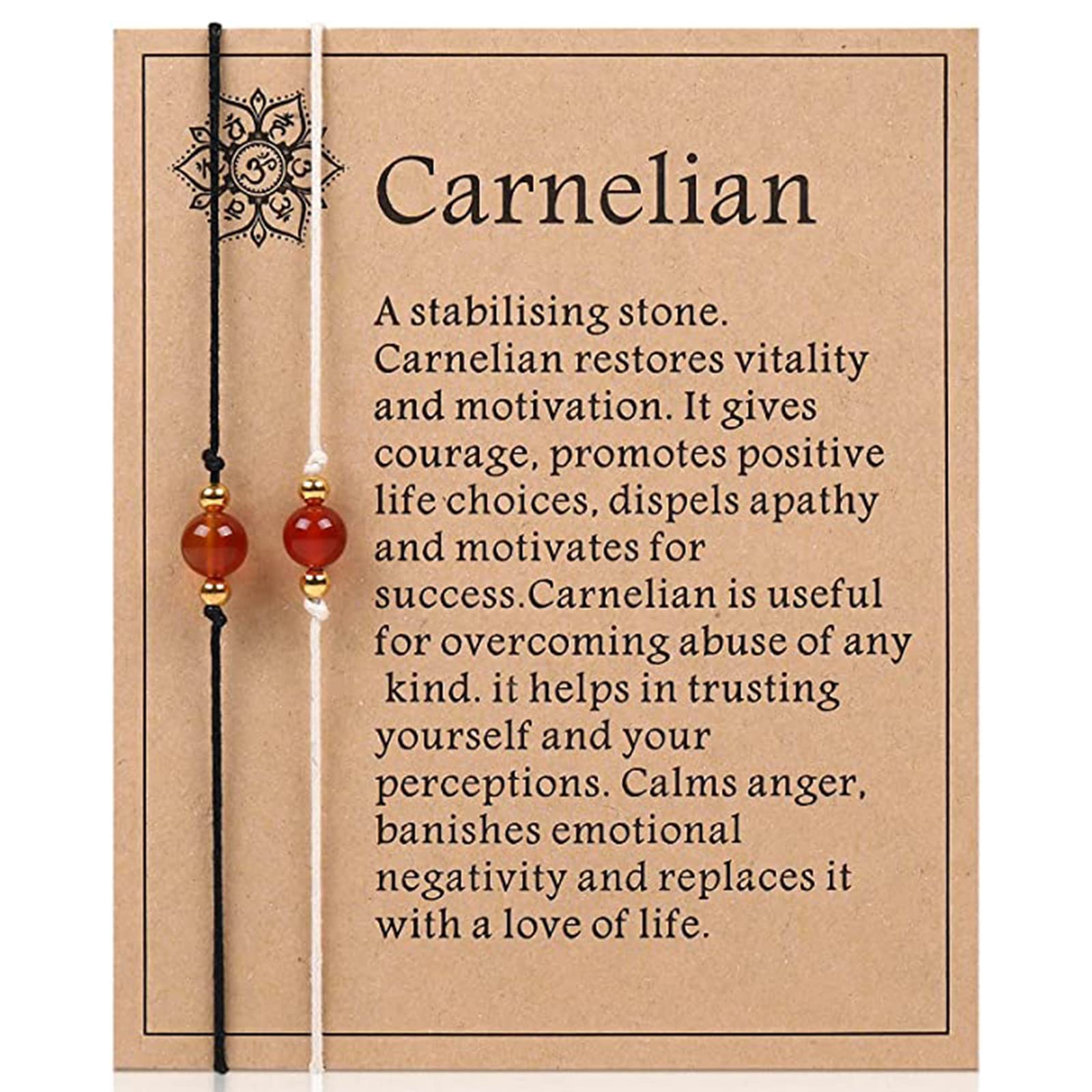 BAIRU 2 Pcs Couple Carnelian Crystal Bracelets Set, Gemstones Lucky Bracelet