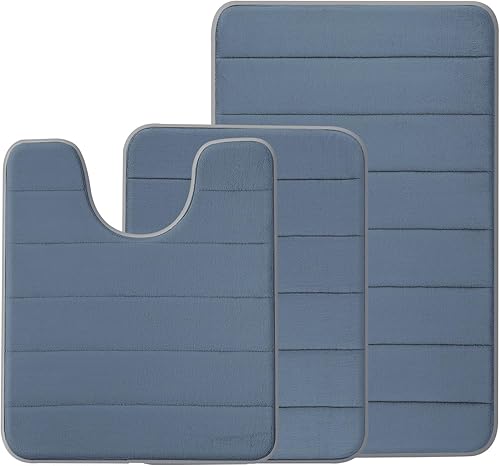 Juego de 3 tapetes de baño de espuma viscoelástica antideslizantes, juego de alfombras de baño suaves extra absorbentes, alfombras de área lavables