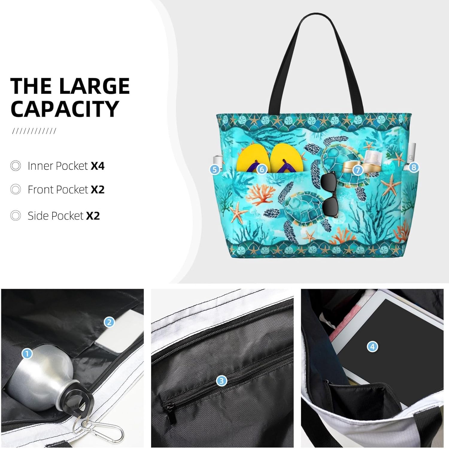 Extra Large Beach Bag, Waterproof Sandproof Beach Totes Bags With Zipper, Pool Bags
