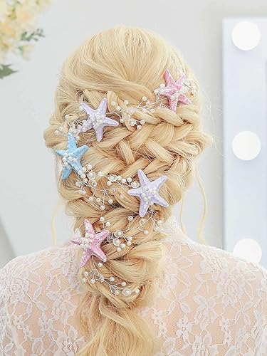 Miniatura 5 de Unicra Tocado de estrella de mar para boda, accesorios para el cabello de vid para novias y damas de honor (multicolor)
