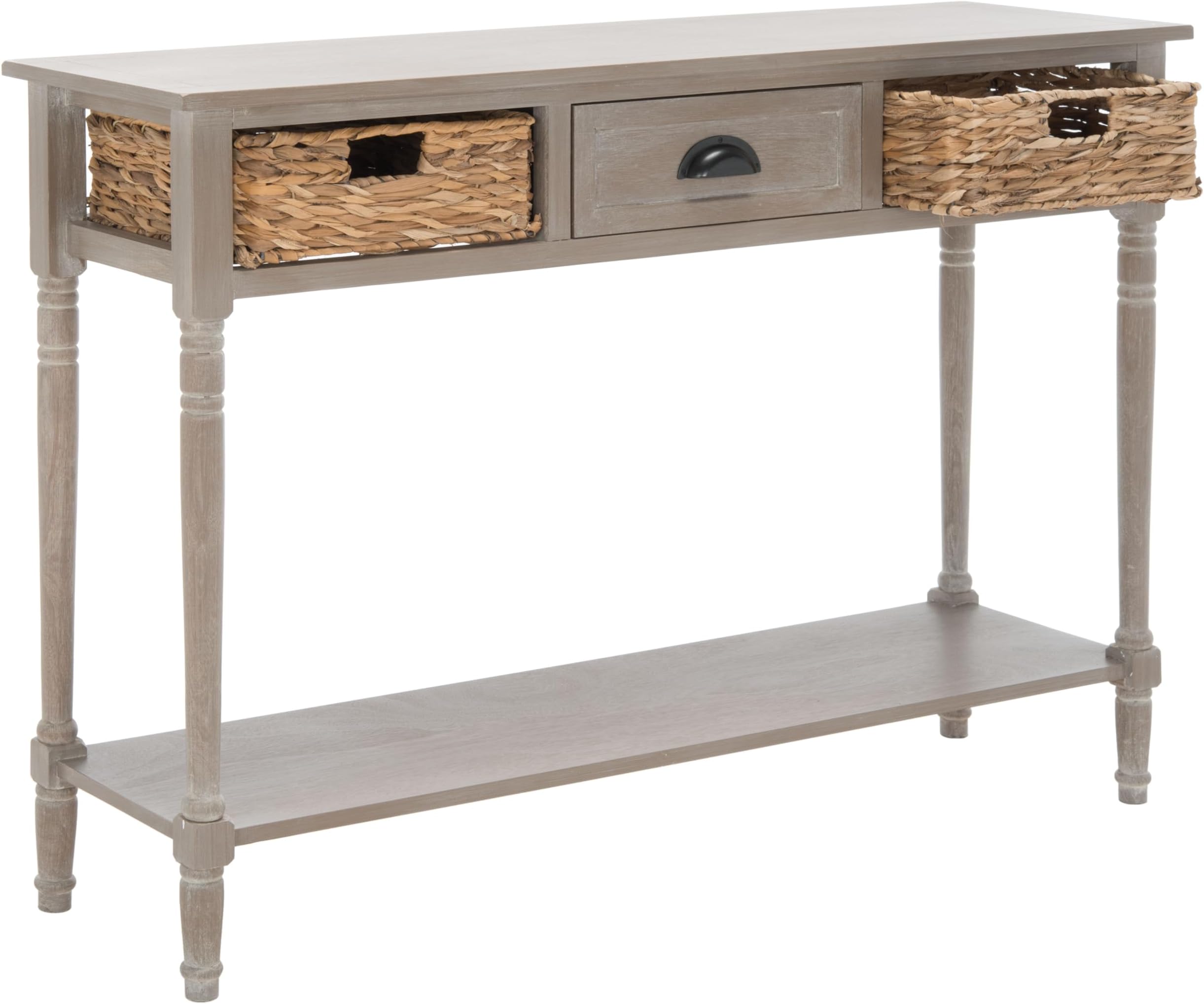 SAFAVIEH Home Collection โ Christa White Wash Console Table with Rattan Drawers & Shelf, Coastal Cottage Storage Console, Vintage Design (AMH5737E)