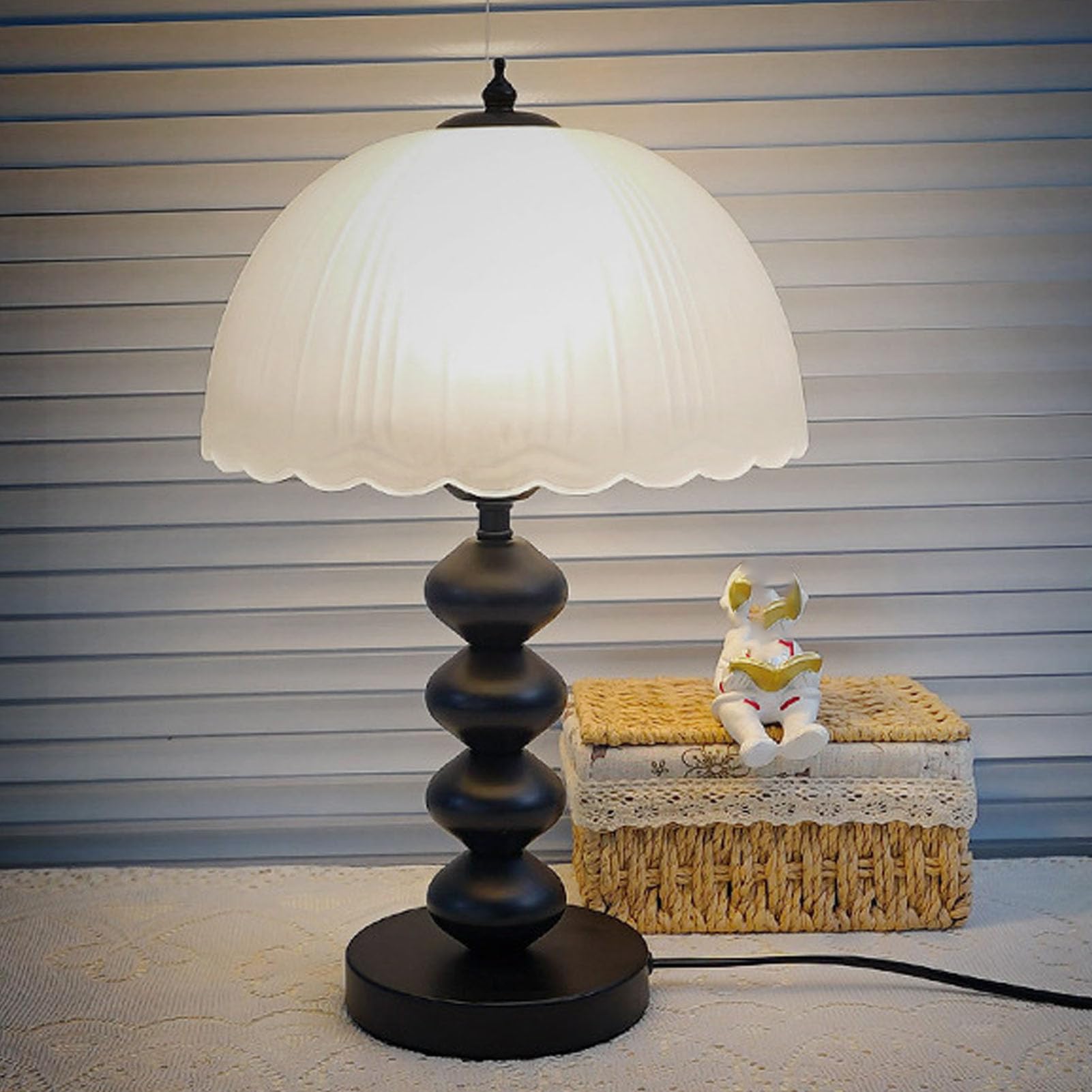 Lampada da Scrivania Vintage Lampada da Comodino Touch a LED Dimmerabile Stile retrò per Camera da Letto Soggiorno Ferro e Vetro Smerigliato 38x24,5x12 Cm (Spina europea)
