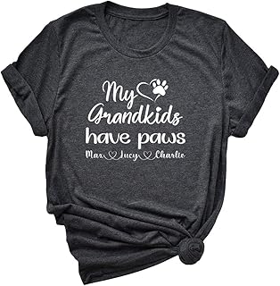 LEVY PAW Personalized My Grandkids Have Paws T-Shirt with Your Pet Names (Dark Grey Heather)