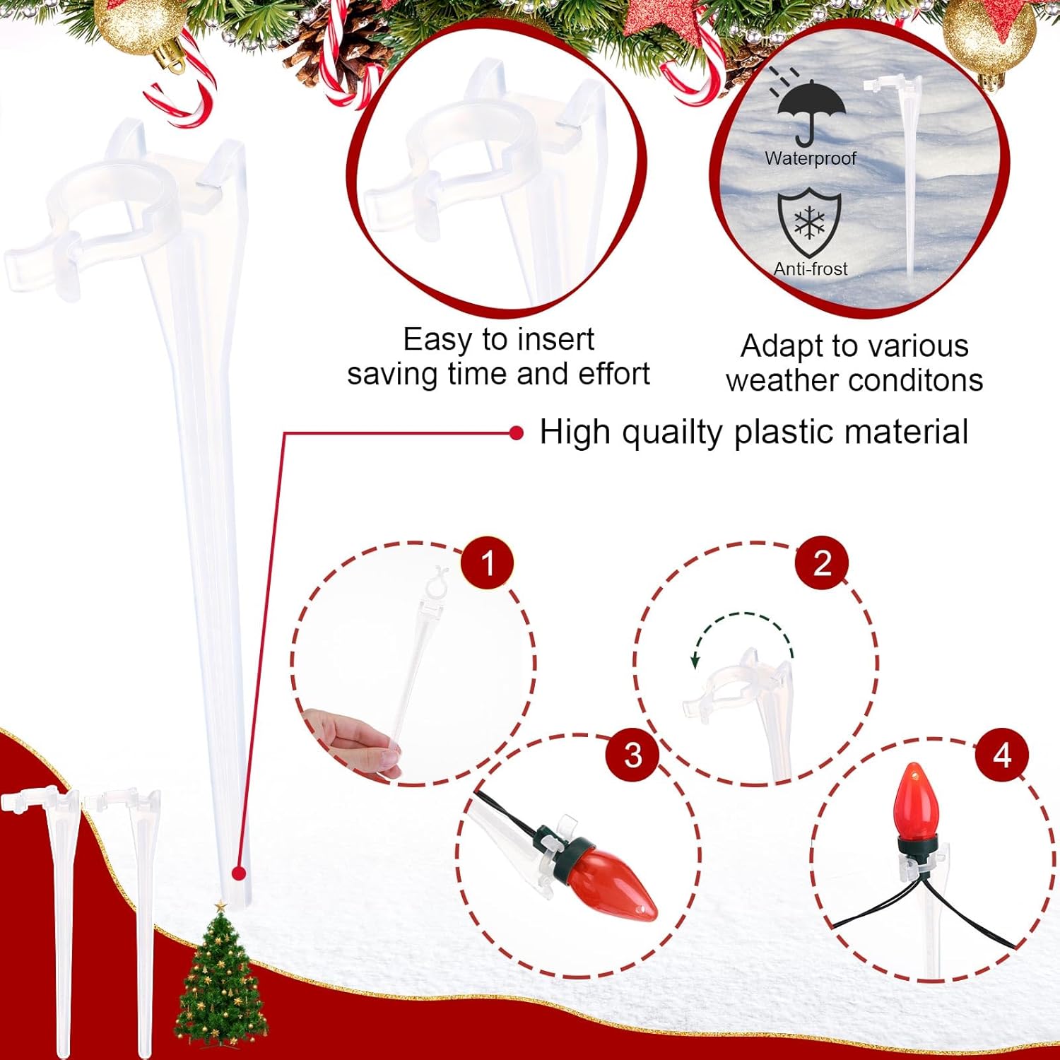 Queekay 7 Inch Christmas Light Stakes Universal Plastic Ground Light Stakes for C7 C9 Yard Lawn Holiday Decor Holders on Garden Patio Path (Clear,200 Pieces)