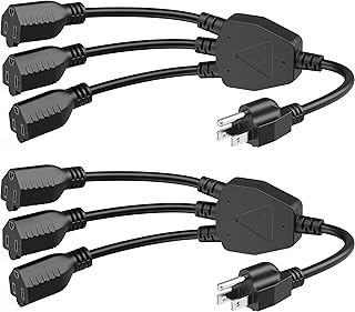 [ETL Listed] Cable Matters 2-Pack 3 Outlet Power Splitter Cord - 1.5ft, NEMA 5-15P to 3X NEMA 5-15R, 16 AWG Outlet Saver, 3 Way Extension Cord Splitter
