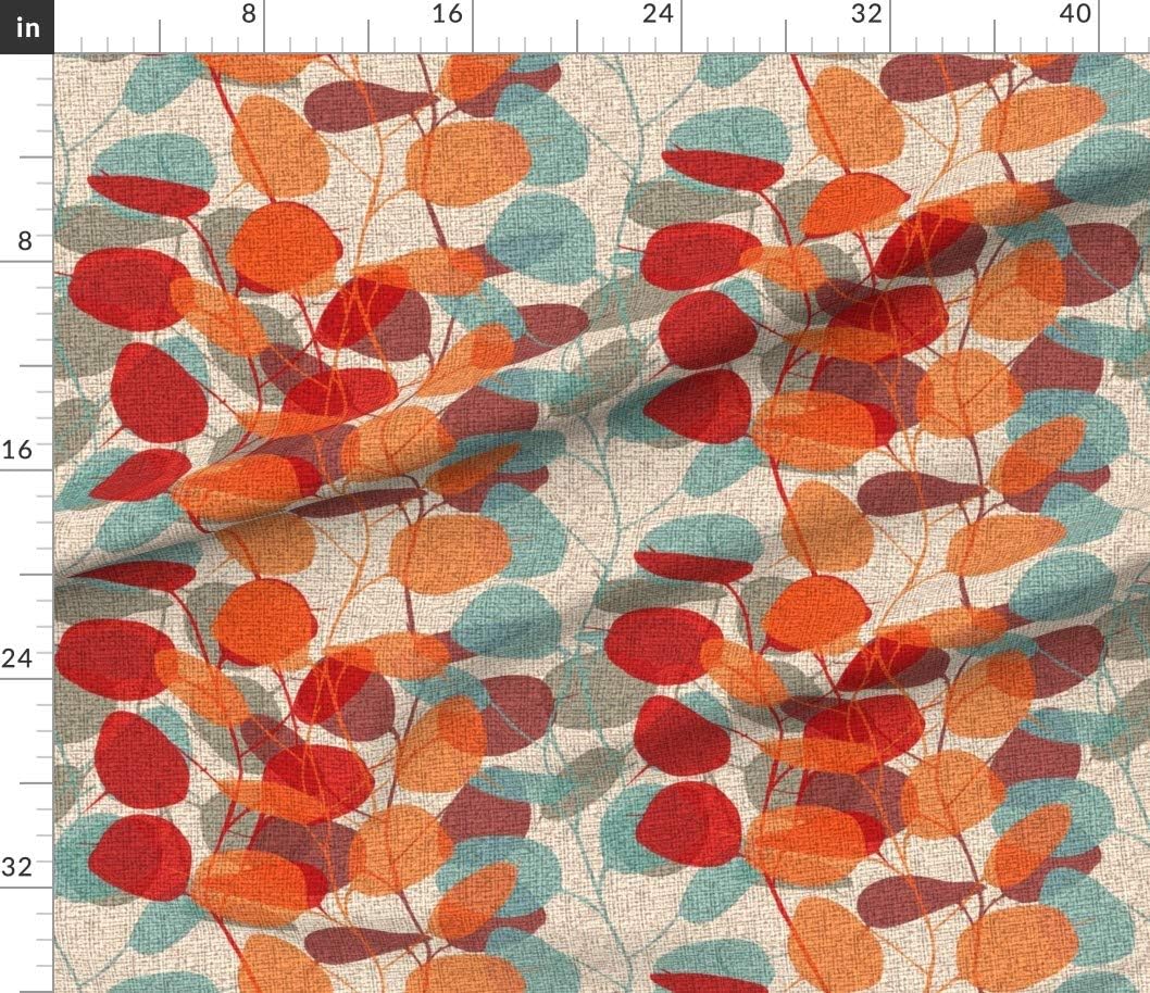 Spoonflower Fabric - Botanical Leaves Faux Textured Red Brown Floral Nature Orange Branches Printed on Petal Signature Cotton Fabric by The Yard - Sewing Quilting Apparel Crafts Decor
