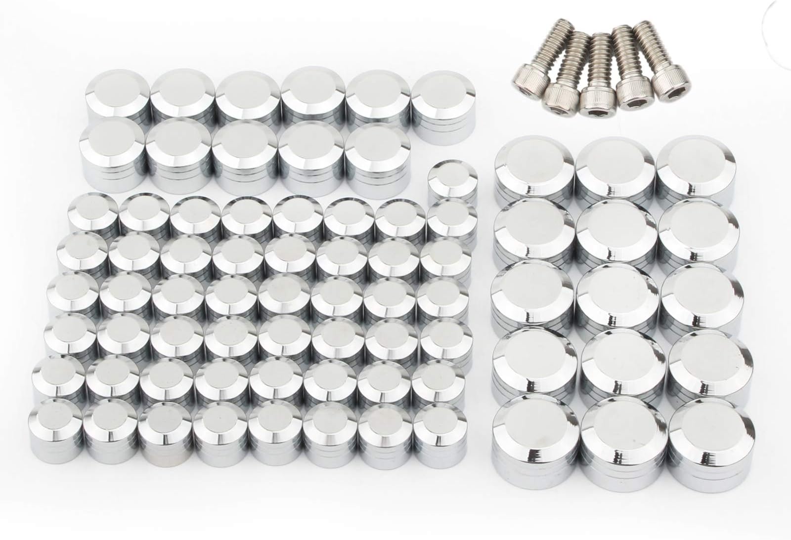 Bolt Covers Engine Head Bolts Toppers Caps Kit Aluminum for Harley Twin Cam Touring 2007-2016 Road King Electra Glide FLT FLH Chrome (Pack of 75)