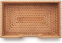 Vista 8 de Servilletero de ratán rectangular, 9.5 x 5.5 x 2 pulgadas, bandeja de mimbre para servilletas, soporte tejido para toallas de invitados