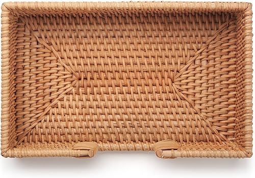 Miniatura 9 de Servilletero de ratán rectangular, 9.5 x 5.5 x 2 pulgadas, bandeja de mimbre para servilletas, soporte tejido para toallas de invitados para
