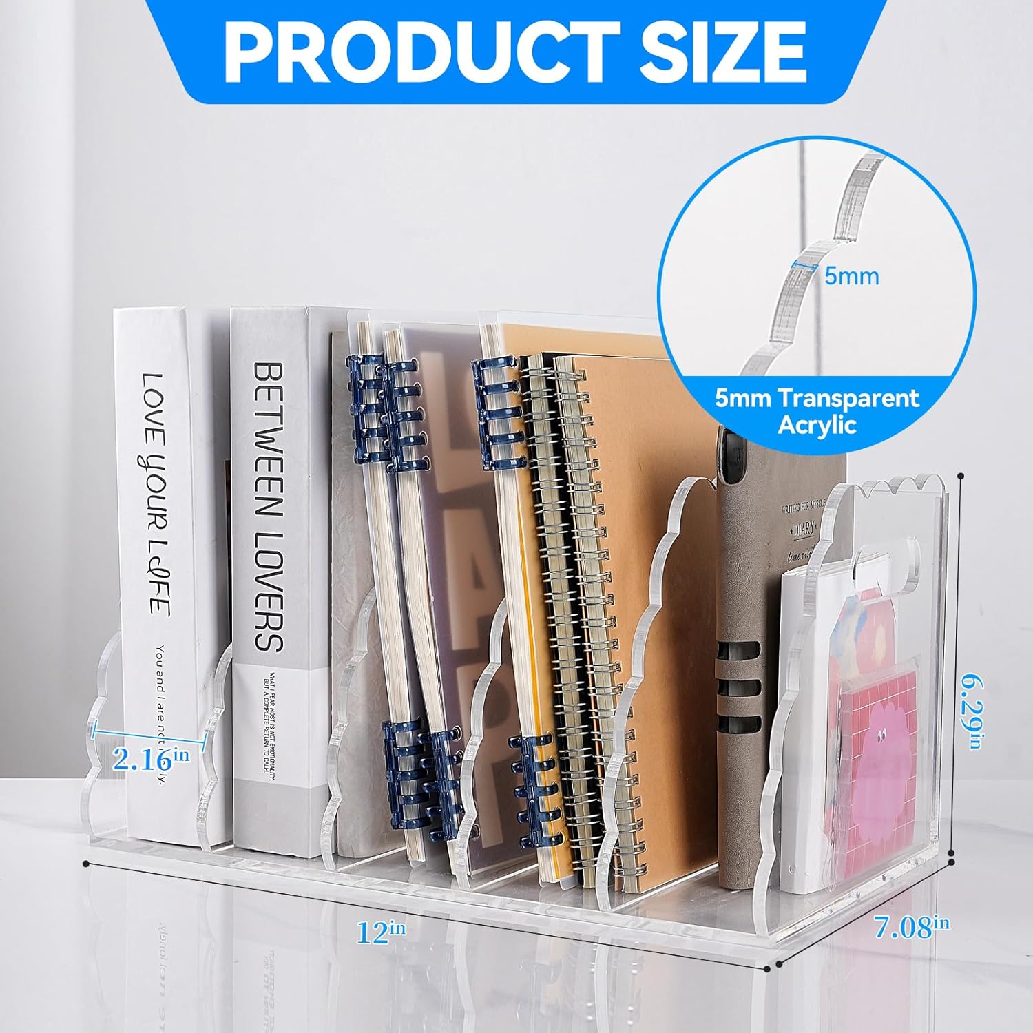 Adevar Clear Acrylic Magazine File Holder 5 Vertical Magazine File Organizer Binder Book Holder for Desk Acrylic Desk Organizer Clear Office Racks & Displays for Office Home Classroom