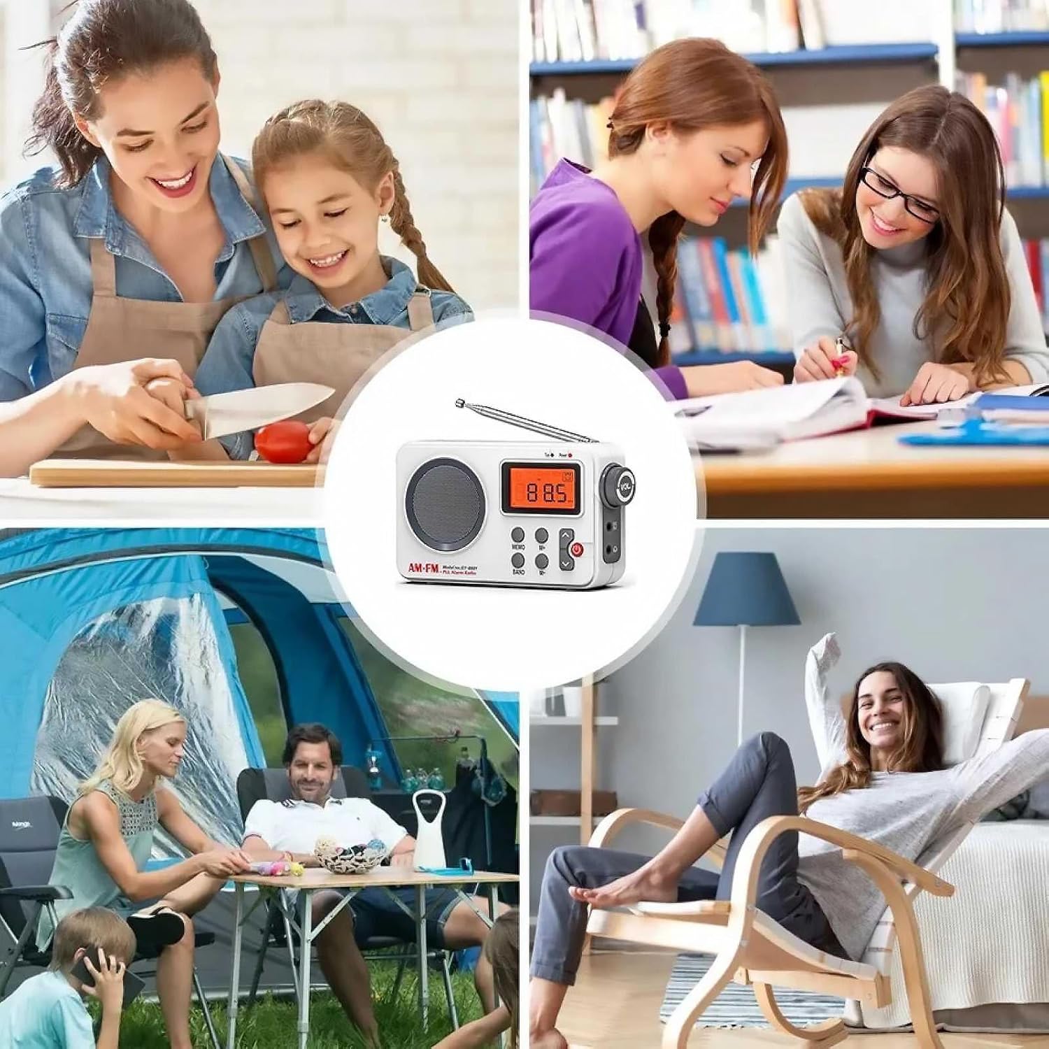 Protable Radio with LCD Screen, AM/FM Alarm Radio Loud Audio Speaker Player Accessory New