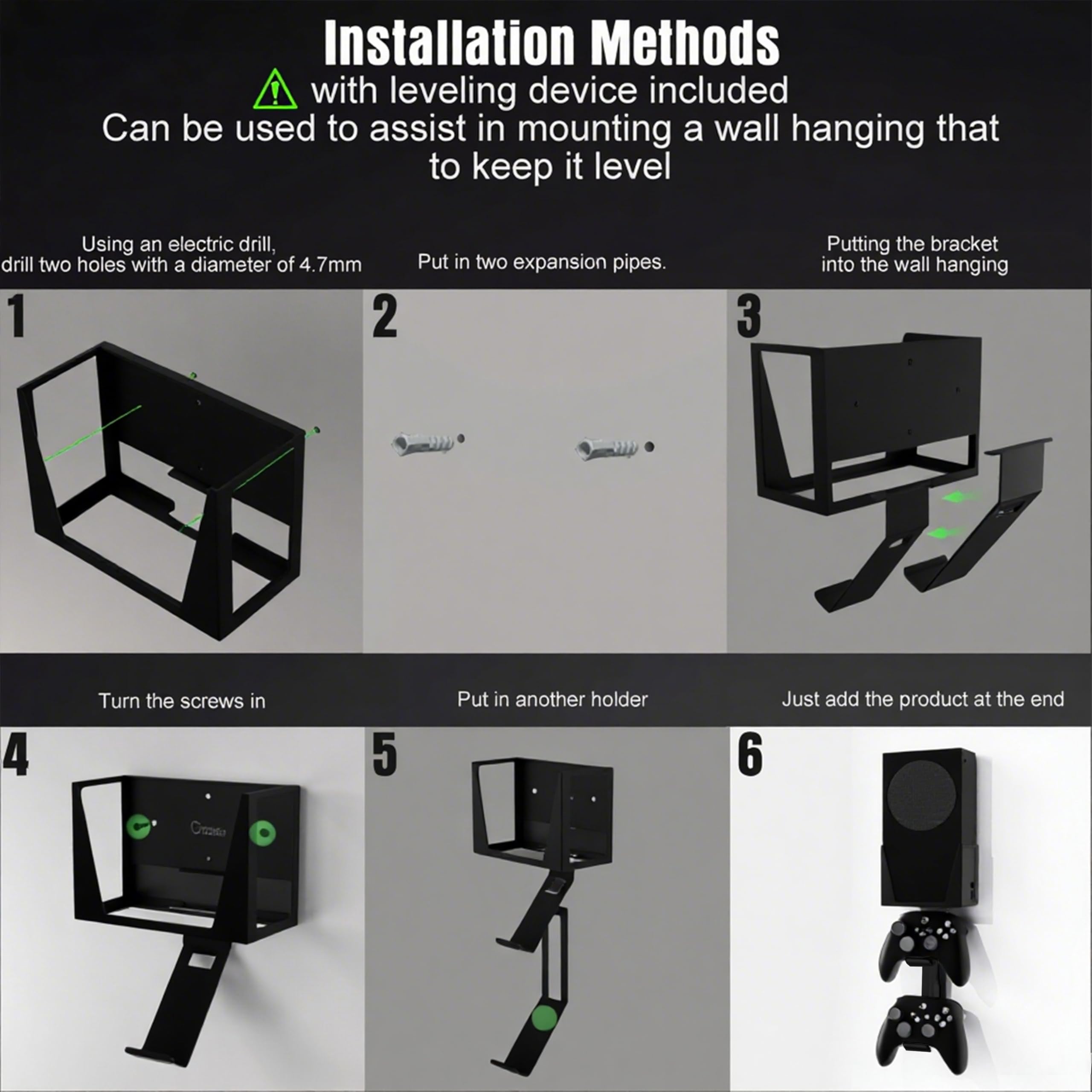 Support mural pour Xbox Series S – Tout en métal à suspendre au mur près ou derrière la TV gauche/droite, kit de montage mural avec support de manette amovible, noir