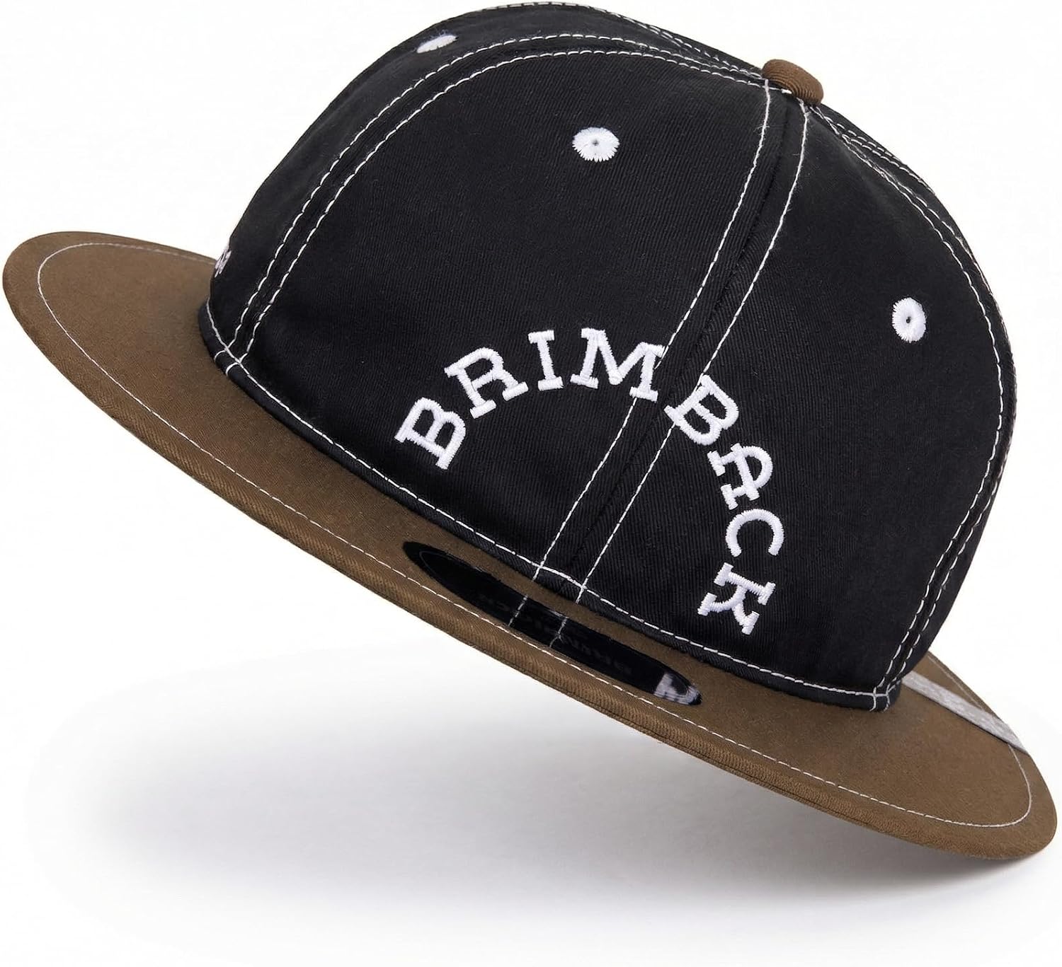 Full Brim Baseball Cap – Wide Flat Brim Fitted Hat, 5 Panel Structured Rope Cap Streetwear
