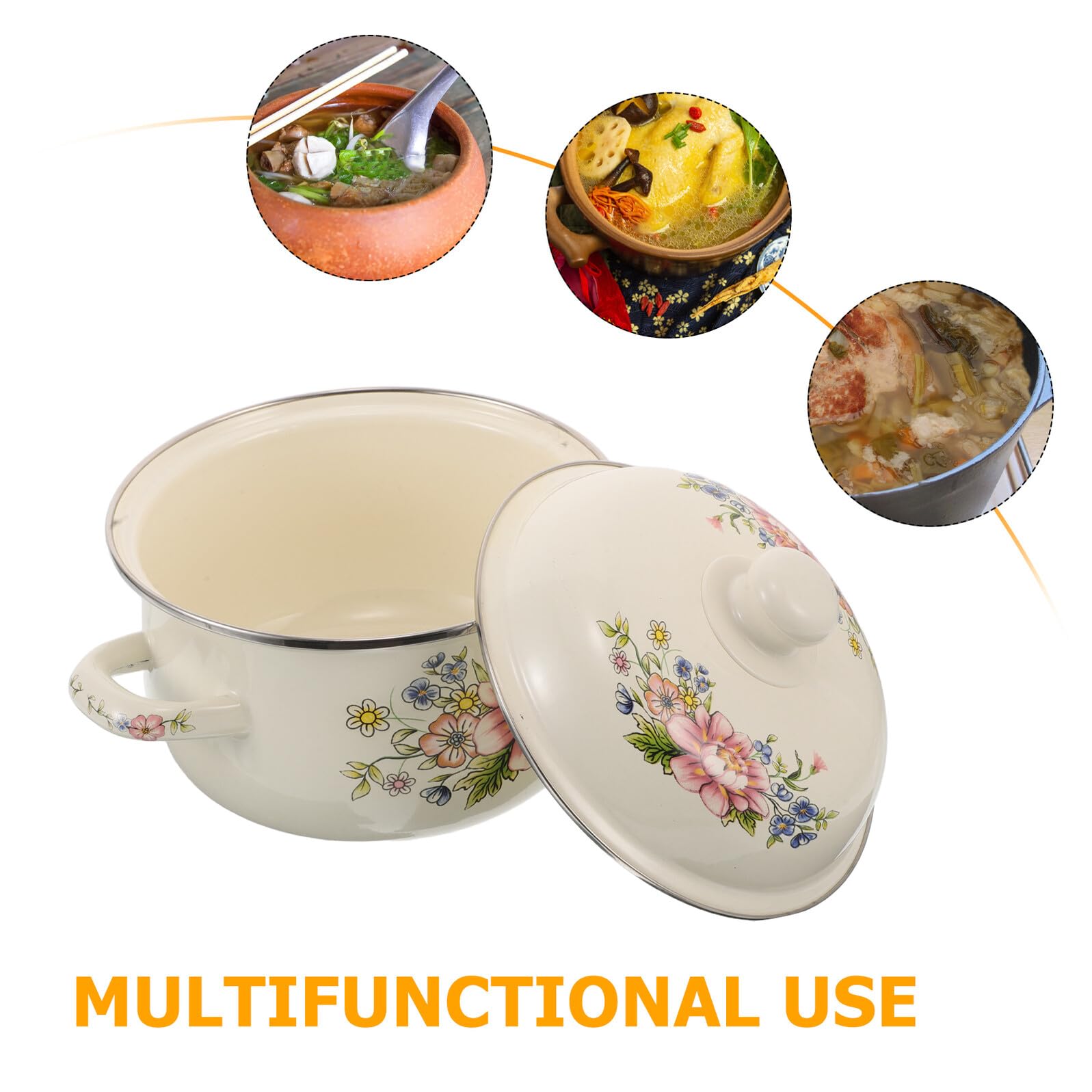 ULTECHNOVO Olla de Sopa Esmaltada Retro con Flor de Olla Pequeña para Caldo Apta para Cocina Eléctrica Gas con Tapa para Cocinar Fuego Lento