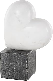 Deco 79 Marble Heart Decorative Sculpture Slanted Home Decor Statue with Black Block Base, Accent Figurine 5" x 3" x 9", White