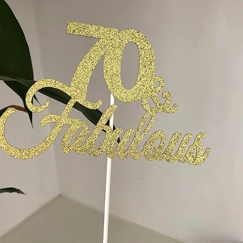Miniatura 3 de Decoración para tartas de doble cara con purpurina dorada 70 y fabulosa decoración para tartas 70 para cumpleaños 70, boda, aniversario, decoración