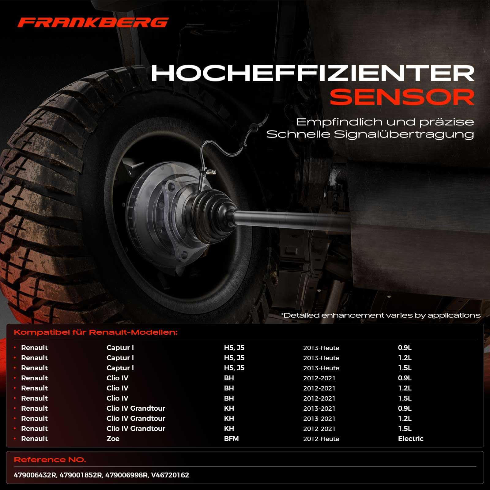 Frankberg Capteur ABS Compatible avec Clio IV BH Zoe BFM Clio IV Grandtour KH Remplacer# 479006998R,479006432R