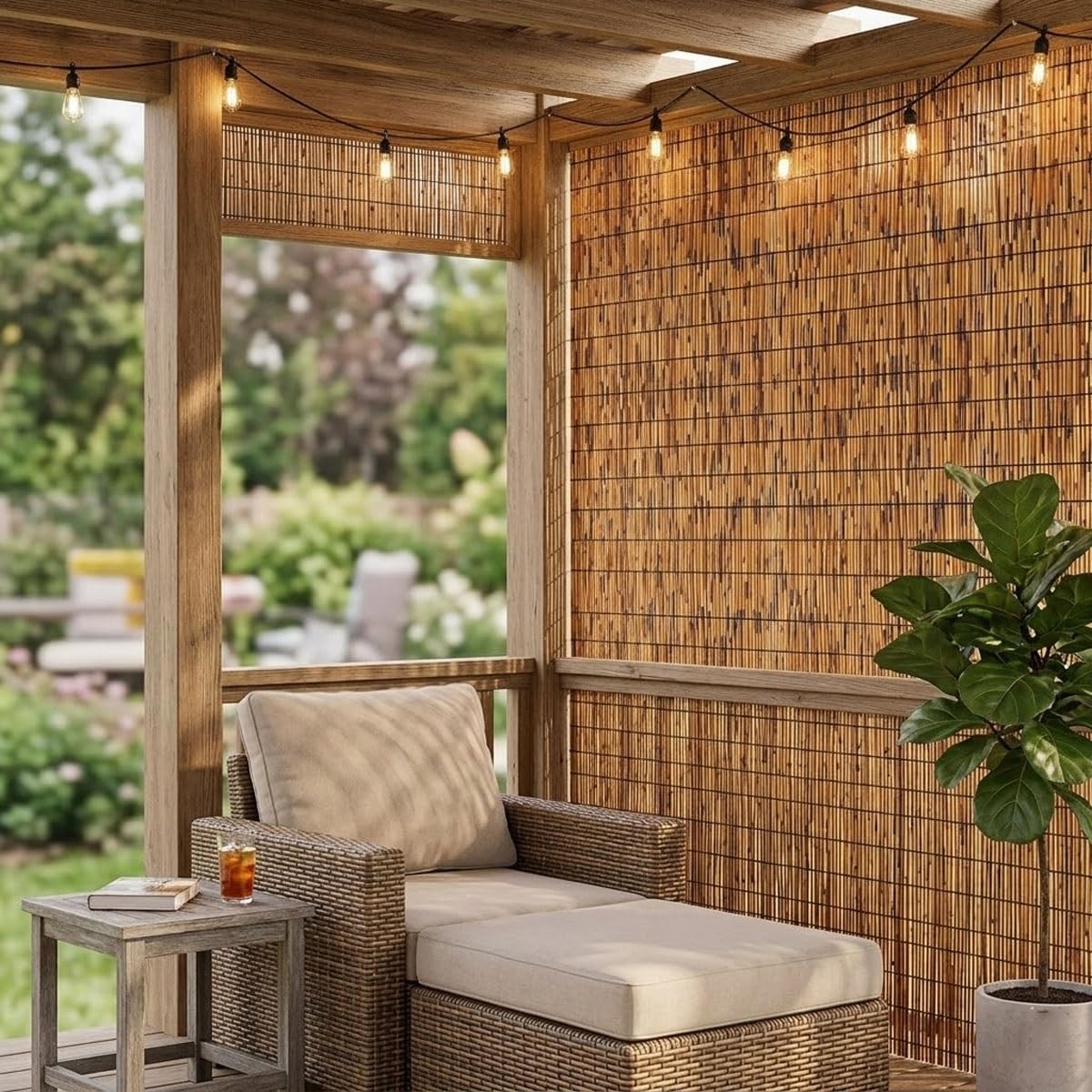 Générique Canisse en Roseau Naturel 30-200cm Brise Vue en Rouleaux avec Attaches de Fixation, Panneau Occultant pour Balcon Patio, Clôture Séparateur De Confidentialité Extérieur(Brun,150x180cm)