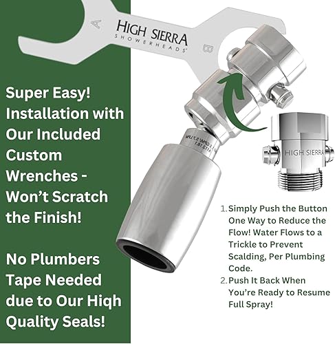 Miniatura 7 de High Sierra Showerheads - Cabezal de ducha de bajo flujo de alta eficiencia de 1,5 GPM con válvula de goteo. Disponible en cromo, níquel cepillado,