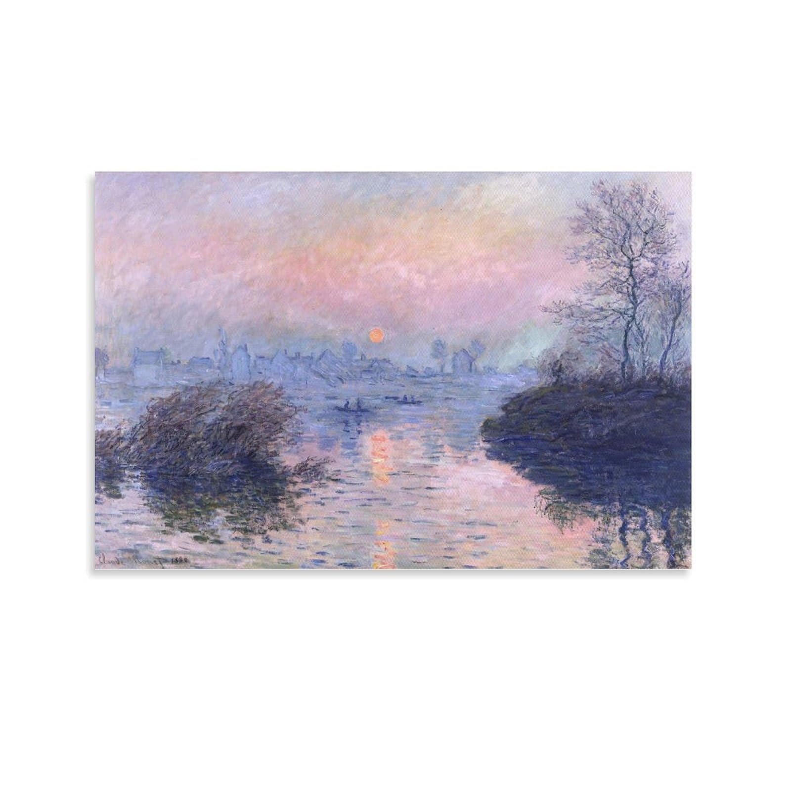 Sunset on The Seine at Lavacourt, Winter Effect by Claude Monet Wall Art Prints Poster Painting On Canvas Wall Art Poster Scroll Picture Print Walls Decor Home Posters 20x30inch(50x75cm)