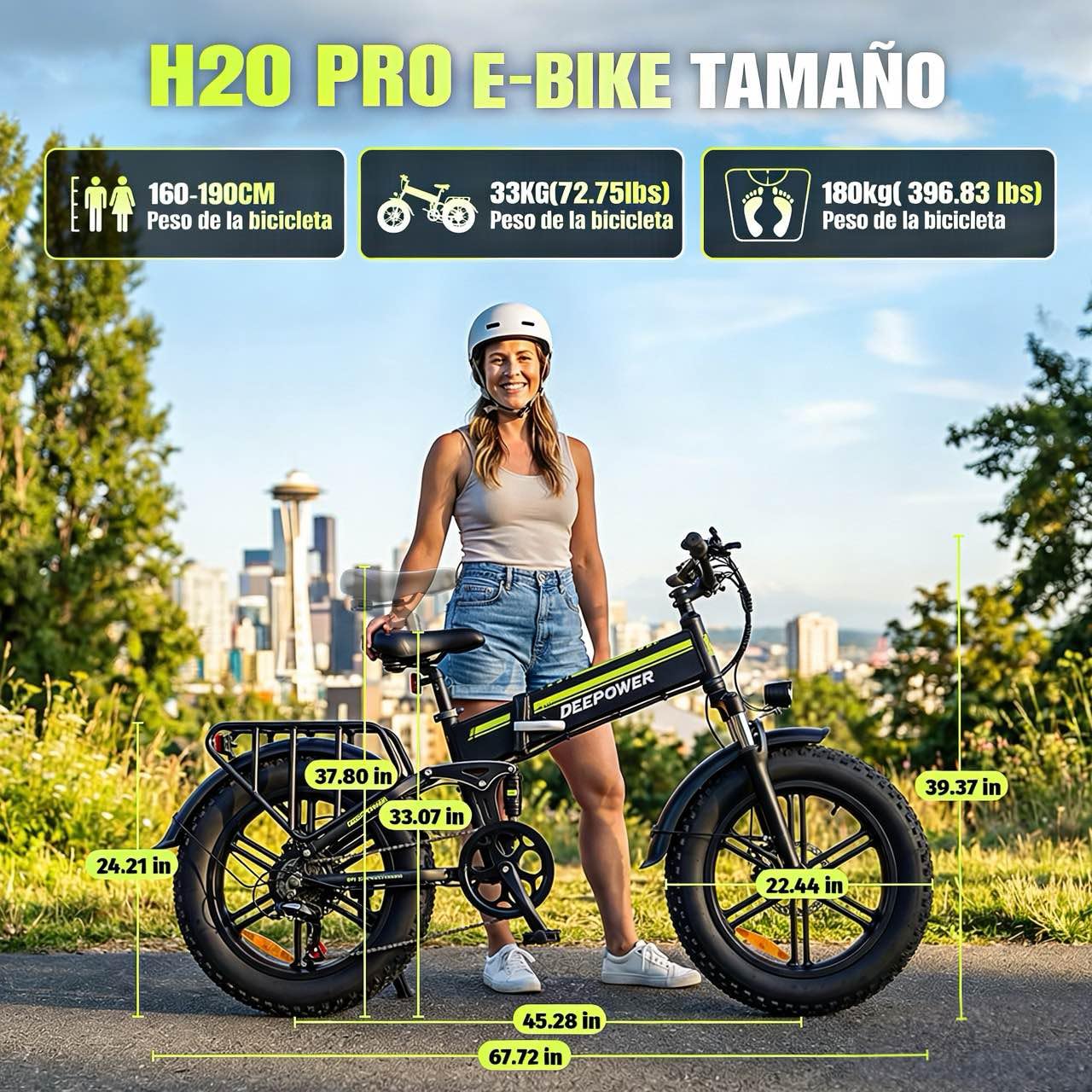 DEEPOWER Bicicleta Eléctrica Plegable, Neumáticos Gruesos 20''×4.0, Batería de Litio Extraíble 48V 25Ah, Autonomía 110 km, Motor de Alto Rendimiento, Velocidades, Suspensión Completa y Frenos