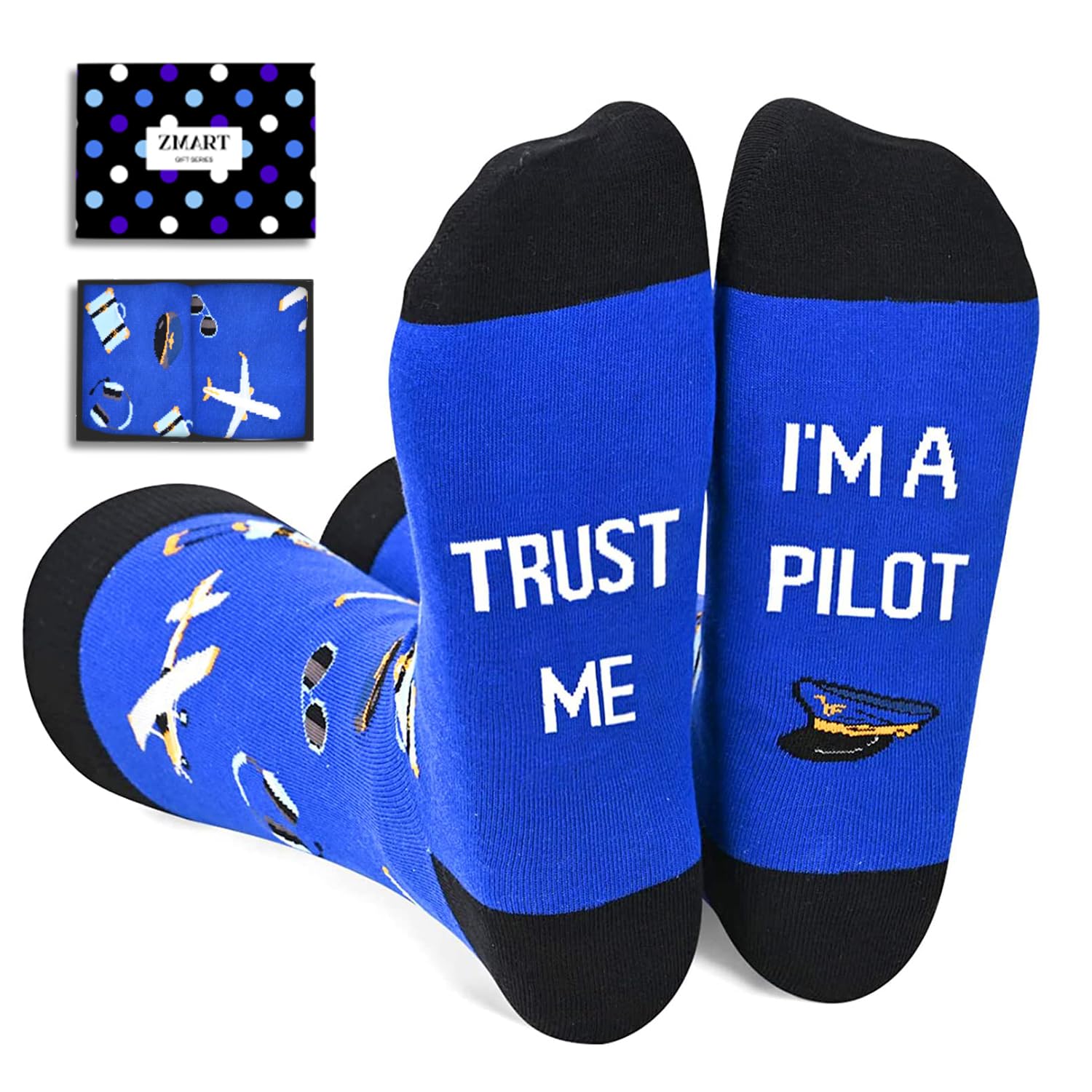 ZmartUnisex Firefighter Police Barber Pilot Navy Racing Socks, Gifts For Wrestling Car Racing Train Lover, Pilot Blue, M