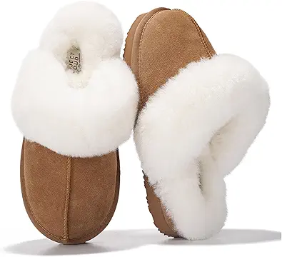 Project Cloud Genuine Leather Slippers for Women Footwear with Real Sheep Wool Lining Womens Clogs & Mule - Non-Slip Indoor/Outdoor Scuff Womens Slippers with Memory Foam Insole (Henka)