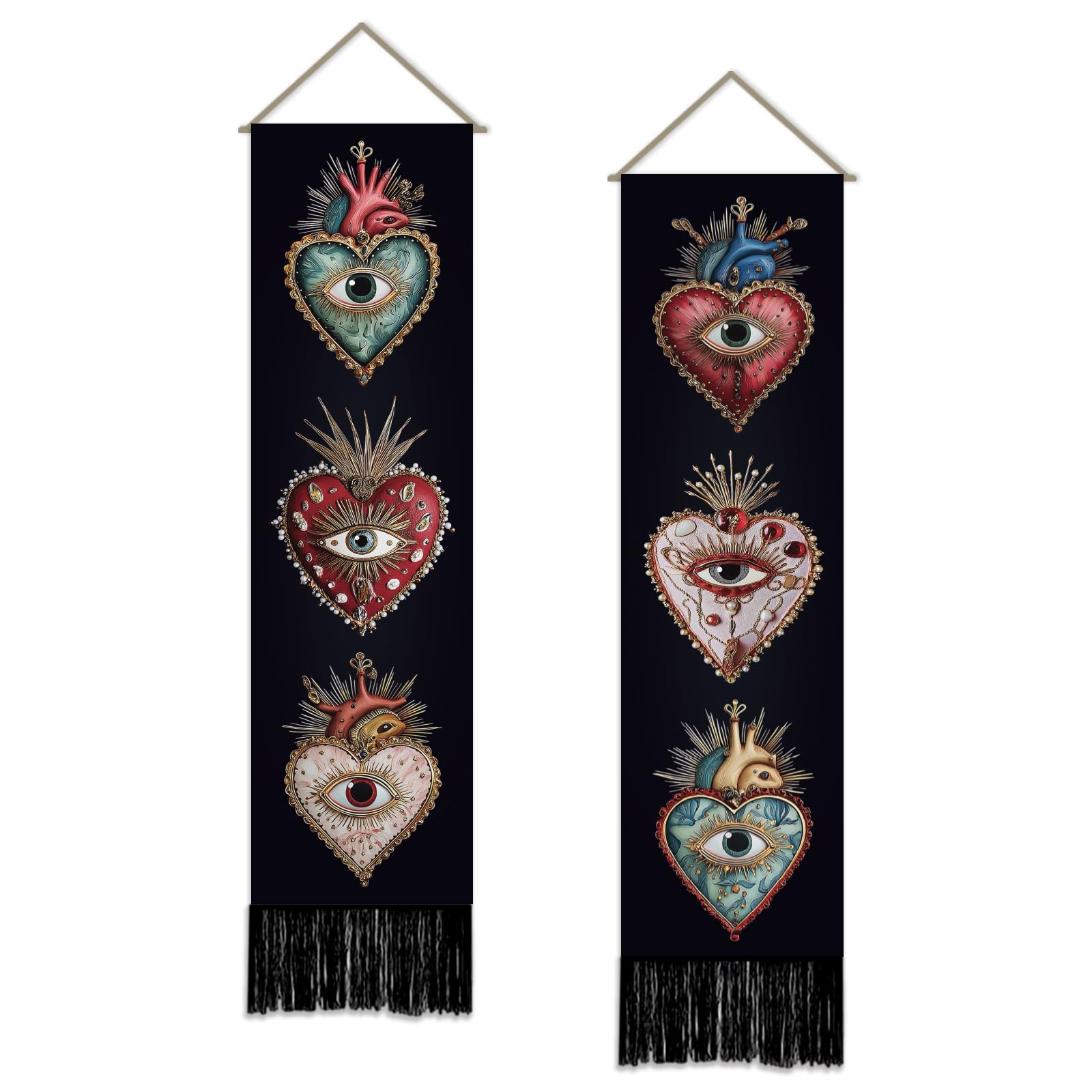 SUPERDANT 2-Pack Psychedelic Eyes Tapestry 51x13 Inch/130x33cm Blacklight Wall Hanging Vertical Banner Set For Bedroom Man Cave Porch Decor Colorful