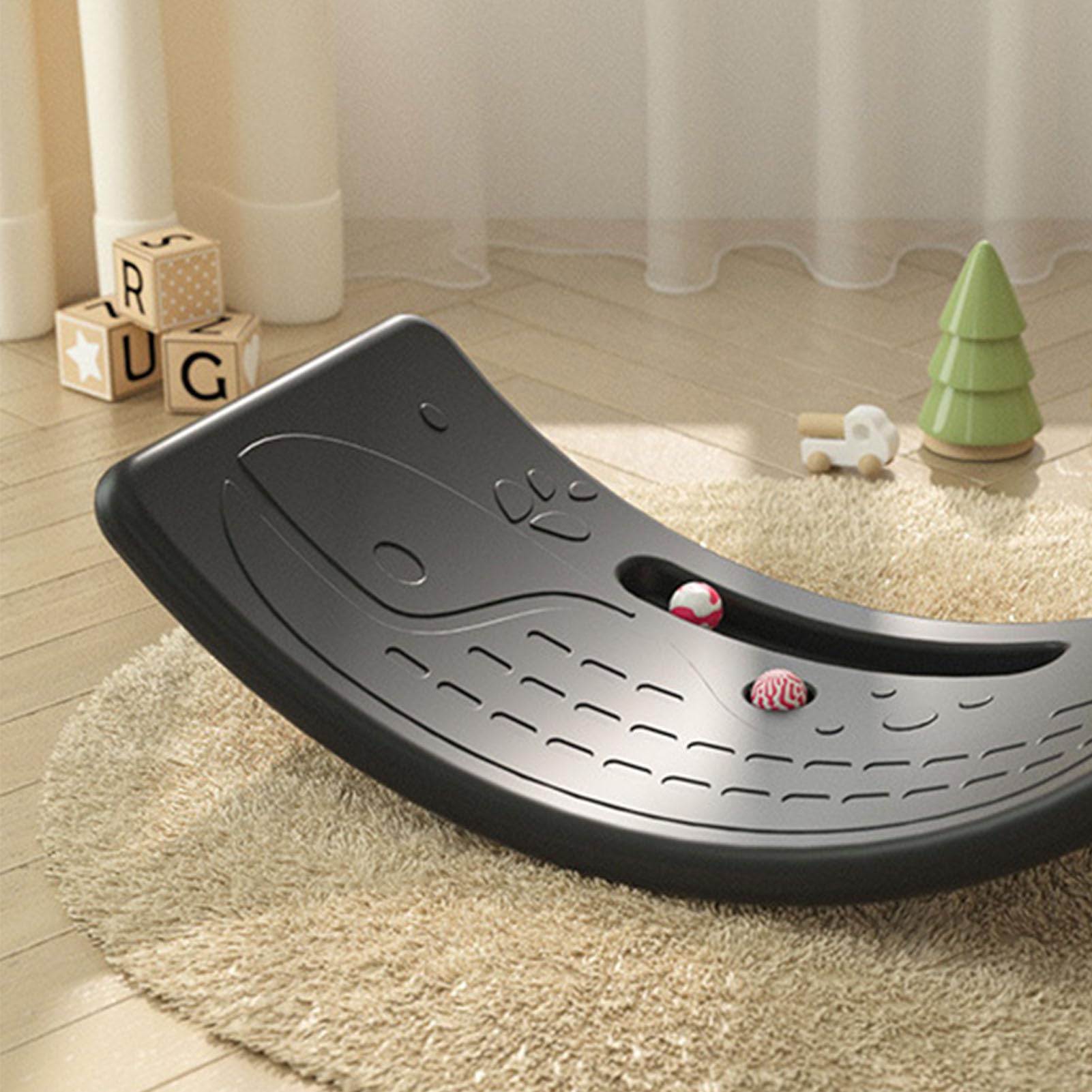 Planche à Bascule Pour Enfants - Charge 50 Kg - Jouet D'équilibre Et De Motricité - Rouge, Avec Balle Rebondissante - 9