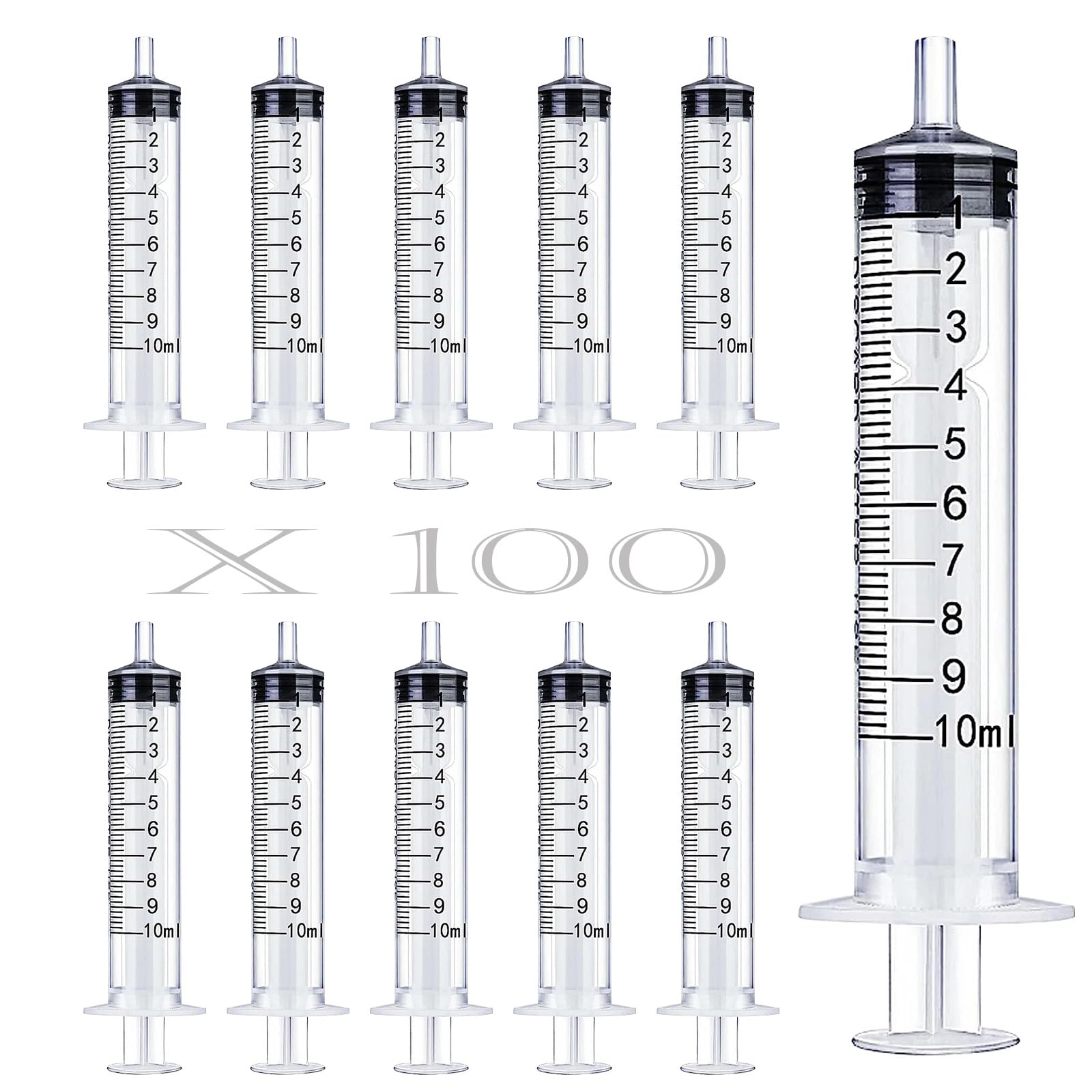 100PCS-10 ml Plastic Syringes, Individually Packge for Scientific Labs Experiment Refilling,Watering,Measuring,lip gloss injection