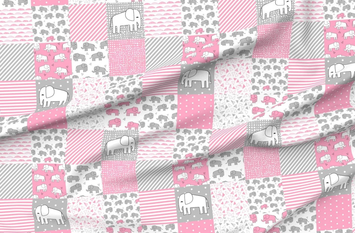 Spoonflower Fabric - Elephant Quilt Pink Gray Elephants Nursery Cheater Printed on Minky Fabric by The Yard - Sewing Baby Blankets Quilt Backing Plush