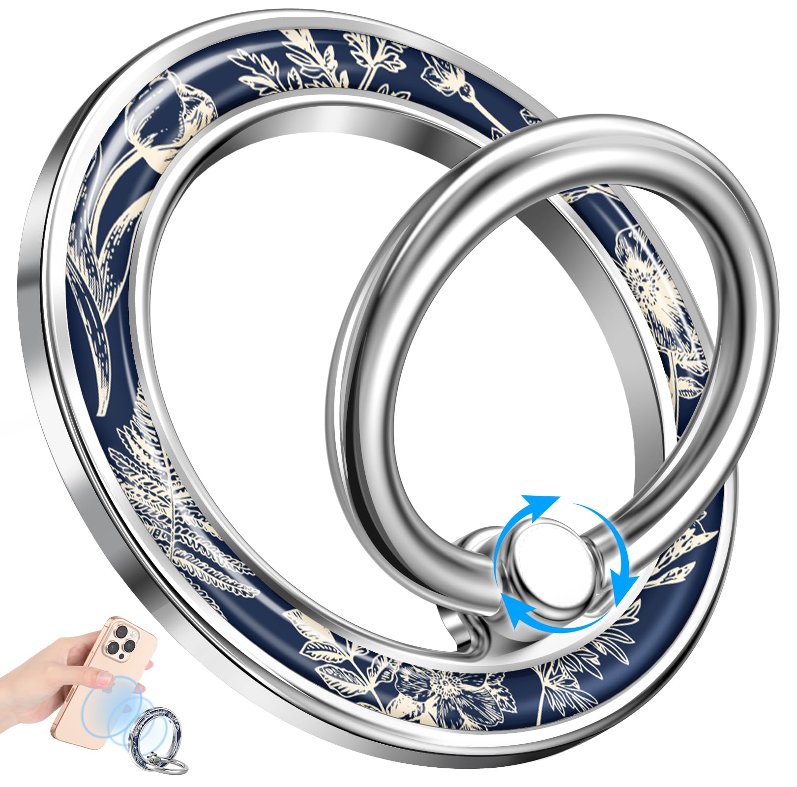 LISEVO Phone Ring Holder Compatible with MagSafe - Magnetic Cell Phone Grip Women Girls Magnet Removable Finger Ring Grip Stand Cute Girly Kawaii Blue