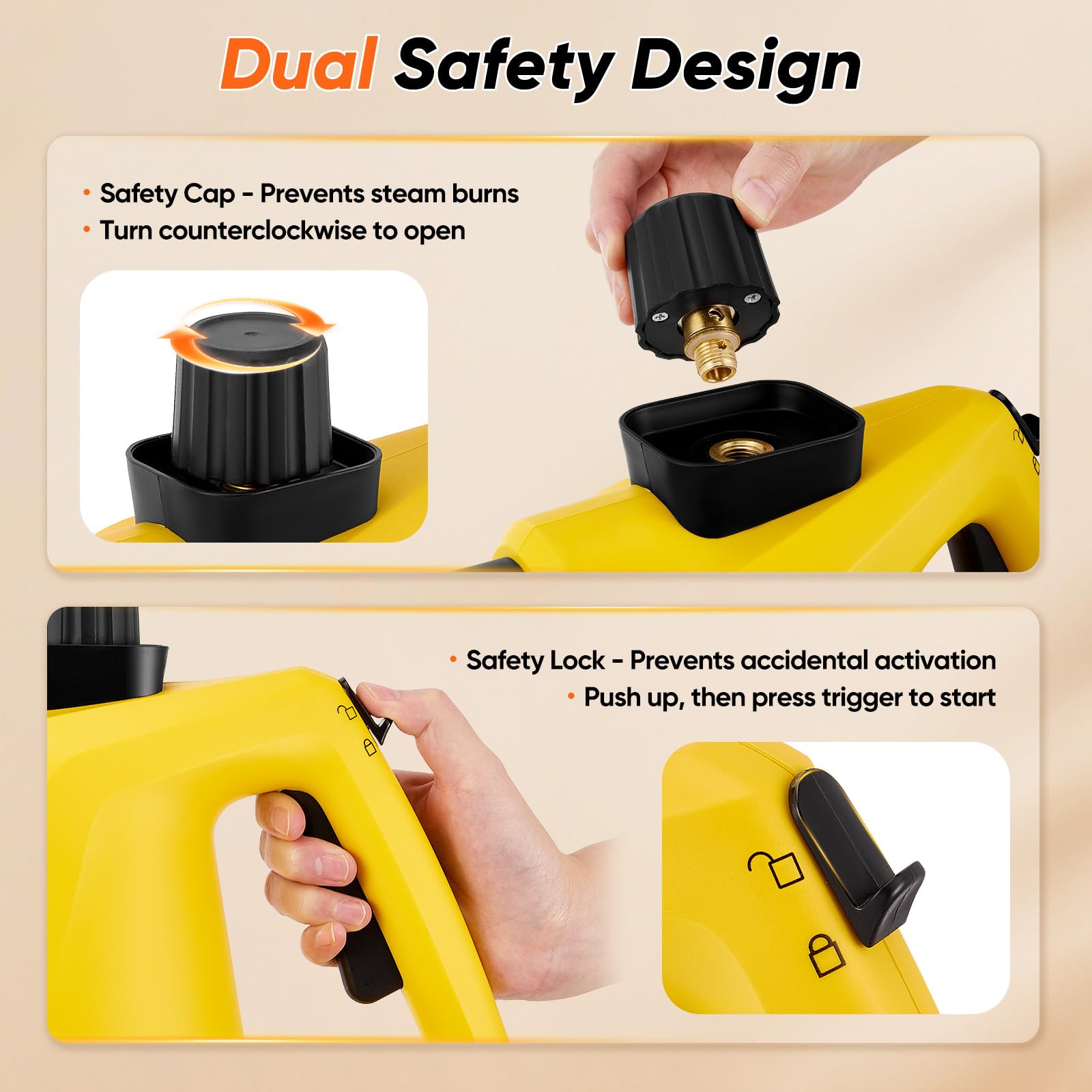 Pulitore a Vapore, 1000W Pulitore a Vapore Manubrio con 9 Accessori e Blocco di Sicurezza per Casa Cucina Auto Sedili Pavimento Finestre Pulizia