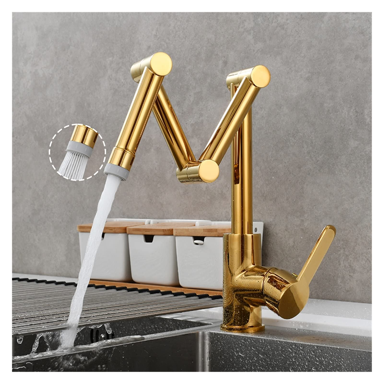 Cudtapi 2 Function Titanium Bathroom Faucet Brass Pot Filler Faucet Deck Mounted Three-Section Extension Folding Kitchen Triple Joint Swing Arm For Hot And Cold(2 Function Titanium)