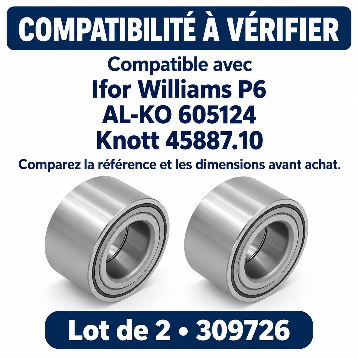 Lot de 2 Roulements de Roue 309726, 34 x 64 x 37 mm, Compatible avec Ifor Williams P6, AL-KO 605124 et Knott 45887.10, pour Remorque